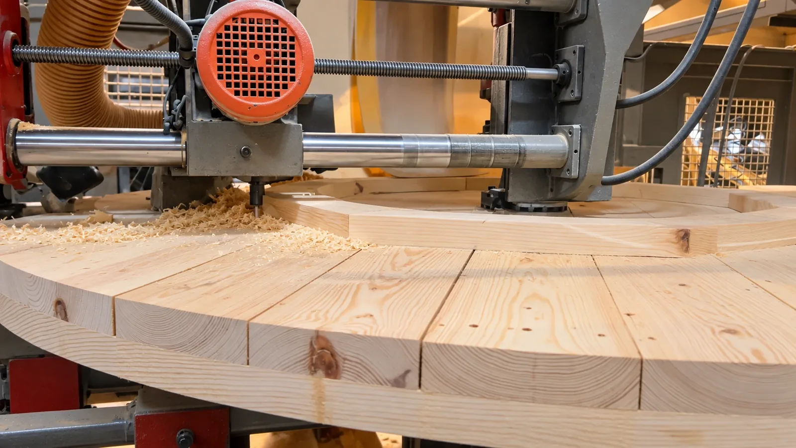 Obróbka okrągłej tarczy bębna na linii produkcyjnej Fallwood